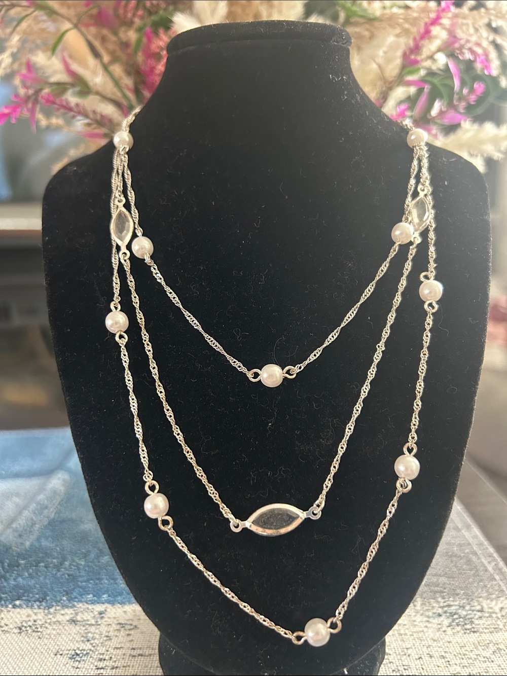 Elegant Silver-Tone Multi-Strand Pearl Necklace